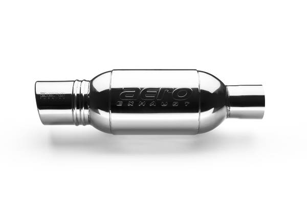 AERO Exhaust - AERO Exhaust - AT3040i Stainless Steel Turbine Performance Muffler with Integrated Tip - 3.0" Center In / 4.0" Center Out - Image 1