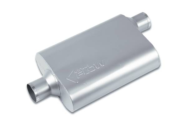 Street Flow - Street Flow - SF42542 2 Chamber 4"x9.5" Oval Body Muffler - 2.5" Center In / 2.5" Offset Out - Image 1