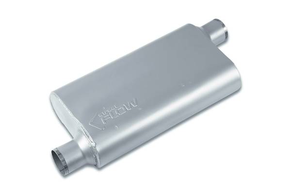 Street Flow - Street Flow - SF42553 3 Chamber 4"x9.5" Oval Body Muffler - 2.5" Offset In / 2.5" Offset Out - Image 1
