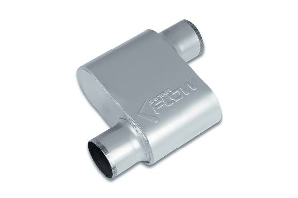 Street Flow - Street Flow - SF430111 1 Chamber 4"x9.5" Oval Body Muffler - 3.0" Offset In / 3.0" Offset Out - Image 1
