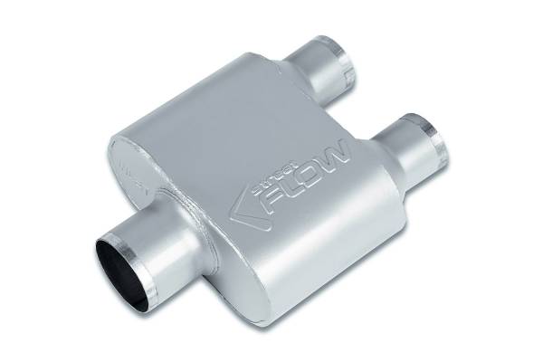Street Flow - Street Flow - SF430122 1 Chamber 4"x9.5" Oval Body Muffler - 3.0" Center In / 2.25" Dual Out - Image 1