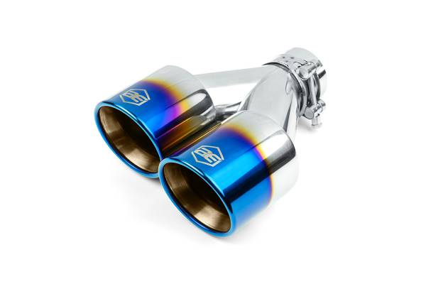 AERO Exhaust - AERO Exhaust - 10124 Dual Blue Flame Double Wall Exhaust Tip - 3.5" Angle Cut Rolled Edge Outlet / 2.25" Inlet / 9.5" Length - Driver Side - Image 1