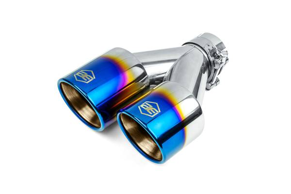 AERO Exhaust - AERO Exhaust - 10125 Dual Blue Flame Double Wall Exhaust Tip - 3.5" Angle Cut Rolled Edge Outlet / 2.25" Inlet / 9.5" Length - Passenger Side - Image 1