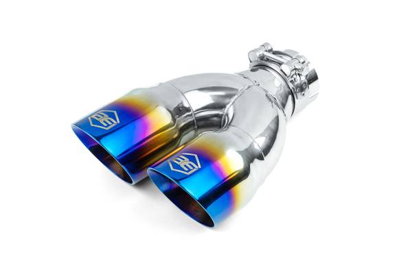 AERO Exhaust - AERO Exhaust - 10129 Dual Blue Flame Double Wall Exhaust Tip - 3.0" Angle Cut Outlet / 2.25" Inlet / 9.25" Length - Passenger Side - Image 1