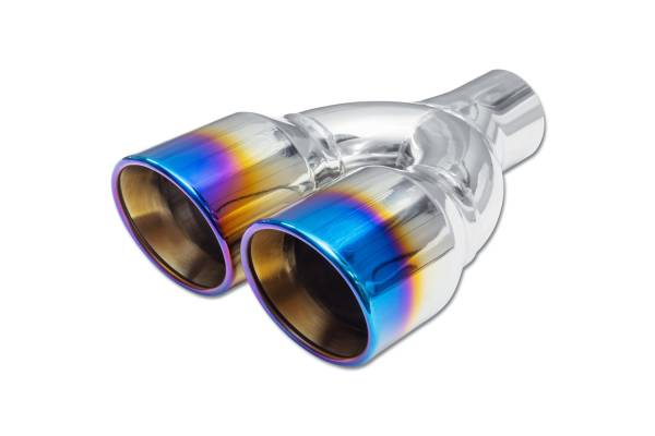 Street Style - Street Style - SS204BF Blue Flame Double Wall Dual Exhaust Tip - 3.5" Angle Cut Rolled Edge Outlet / 2.25" Inlet / 9.75" Length - Non-Staggered - Image 1