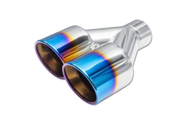Street Style - Street Style - SS206BF Blue Flame Double Wall Dual Exhaust Tip - 3.5" Angle Cut Rolled Edge Outlets / 2.25" Inlet / 9.75" Length - Driver Side - Image 1