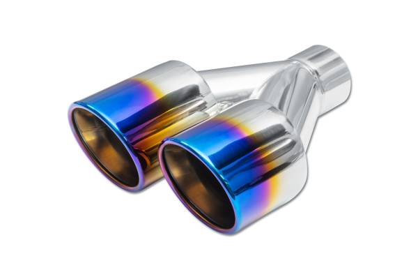 Street Style - Street Style - SS207BF Blue Flame Double Wall Dual Exhaust Tip - 3.5" Angle Cut Rolled Edge Outlet / 2.25" Inlet / 9.75" Length - Passenger Side - Image 1