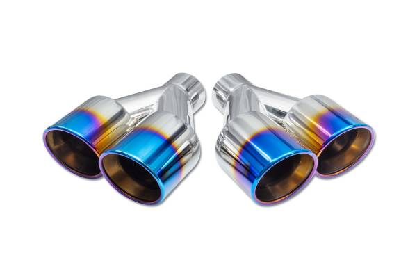 Street Style - Street Style - SS208BF Blue Flame Double Wall Dual Exhaust Tips - 3.5" Angle Cut Rolled Edge Outlet / 2.25" Inlet / 9.75" Length - Driver & Passenger Side Pair - Image 1
