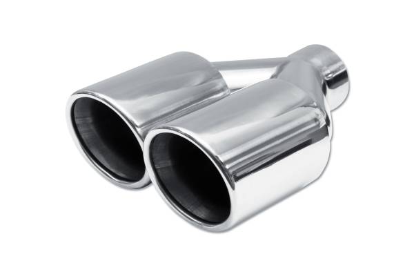 Street Style - Street Style - SS2253595L Polished Stainless Double Wall Dual Exhaust Tip - 3.5" Angle Cut Rolled Edge Outlets / 2.25" Inlet / 9.5" Length - Driver Side - Image 1