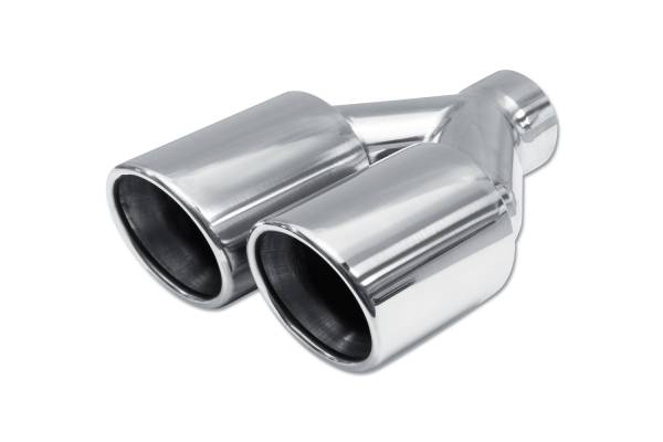 Street Style - Street Style - SS2253595R Polished Stainless Double Wall Dual Exhaust Tip - 3.5" Angle Cut Rolled Edge Outlets / 2.25" Inlet / 9.5" Length - Passenger Side - Image 1