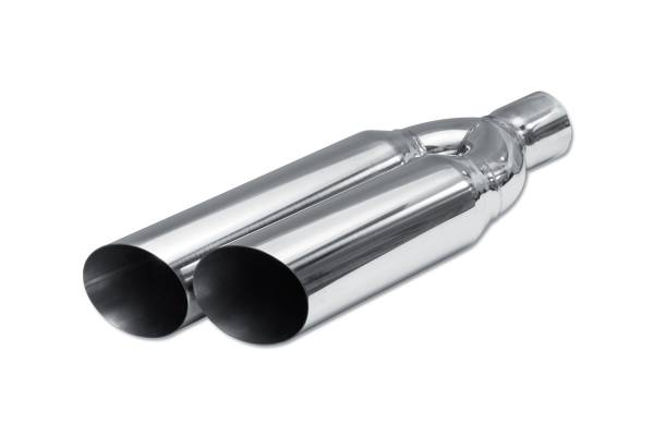 Street Style - Street Style - SS253518 Polished Stainless Single Wall Dual Exhaust Tip - 3.5" Angle Cut Outlets / 2.5" Inlet / 18.0" Length - Staggered - Image 1