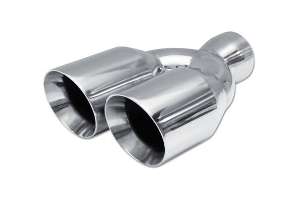 Street Style - Street Style - SS304012R Polished Stainless Double Wall Dual Exhaust Tip - 4.0" Angle Cut Outlets / 3.0" Inlet / 12.0" Length - Passenger Side - Image 1