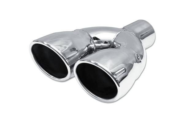 Street Style - Street Style - SS079 Polished Stainless Single Wall Dual Exhaust Tip - 4.0" x 3.0" Oval Angle Cut Rolled Edge Outlets / 2.25" Inlet / 9.0" Length - Non-Staggered - Image 1