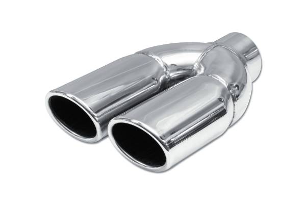 Street Style - Street Style - SS084 Polished Stainless Single Wall Dual Exhaust Tip - 3.0" x 2.5" Oval Angle Cut Rolled Edge Outlets / 2.25" Inlet / 9.0" Length - Non-Staggered - Image 1