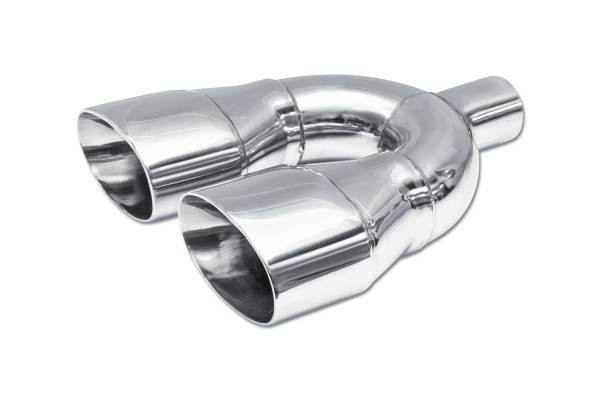 Street Style - Street Style - SS121 Polished Stainless Double Wall Dual Exhaust Tip - 5.0" x 3.5" Oval Angle Cut Rolled Edge Outlets / 2.25" Inlet / 14.0" Length - Non-Staggered - Image 1