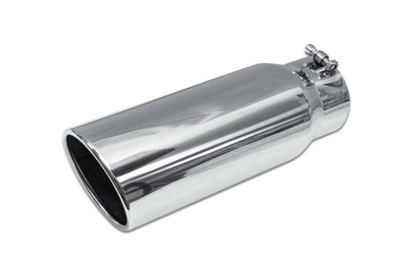 Street Style - Street Style - SS8915RAB Polished Stainless Single Wall Exhaust Tip - 5.0" 15° Angle Cut Rolled Edge Outlet / 4.0" Inlet / 15.0" Length - Image 1