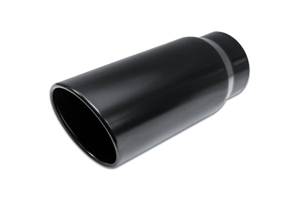 Street Style - Street Style - SS506015RACBLK Black Powder Coat Single Wall Exhaust Tip - 6.0" 15° Angle Cut Rolled Edge Outlet / 5.0" Inlet / 15.0" Length - Image 1