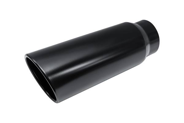 Street Style - Street Style - SS405015RACBLK Black Powder Coat Single Wall Exhaust Tip - 5.0" 15° Angle Cut Rolled Edge Outlet / 4.0" Inlet / 15.0" Length - Image 1