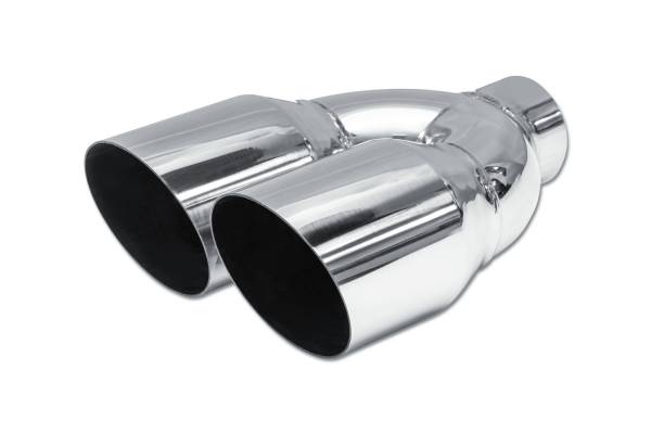 Street Style - Street Style - NP24088D Polished Stainless Single Wall Dual Exhaust Tip - 3.5" Angle Cut Outlets / 2.5" Inlet / 9.0" Length - Non-Staggered - Image 1