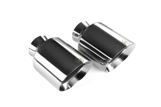 AERO Exhaust - AERO Exhaust - 10112 Polished Stainless Double Wall Direct-fit Replacement Exhaust Tips for 2015-2021 Dodge Charger - 5.0" Angle Cut Outlet / 2.5" Inlet / 8.5" Length - Pair - Image 1