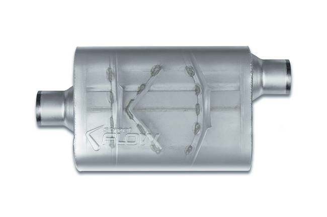Street Flow - Street Flow - SF42542 2 Chamber 4"x9.5" Oval Body Muffler - 2.5" Center In / 2.5" Offset Out - Image 2