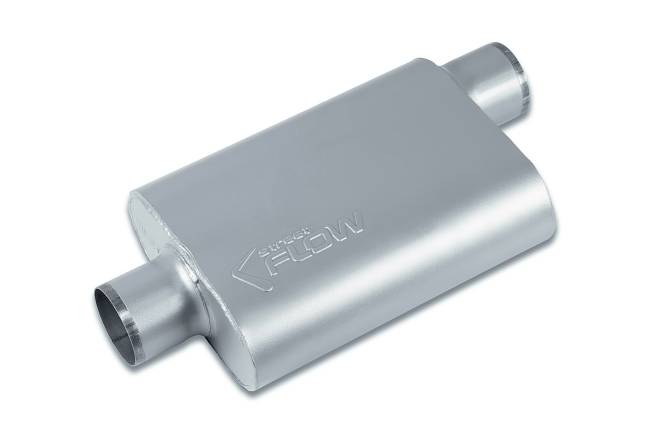 Street Flow - Street Flow - SF43042 2 Chamber 4"x9.5" Oval Body Muffler - 3.0" Center In / 3.0" Offset Out - Image 1