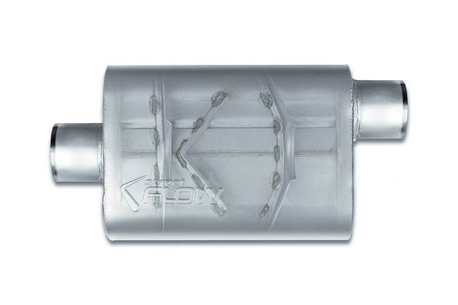 Street Flow - Street Flow - SF43042 2 Chamber 4"x9.5" Oval Body Muffler - 3.0" Center In / 3.0" Offset Out - Image 2