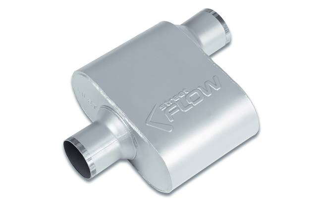 Street Flow - Street Flow - SF425112 1 Chamber 4"x9.5" Oval Body Muffler - 2.5" Center In / 2.5" Offset Out - Image 1