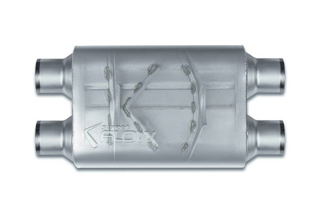 Street Flow - Street Flow - SF425404 2 Chamber 4"x9.5" Oval Body Muffler - 2.5" Dual In / 2.5" Dual Out - Image 2