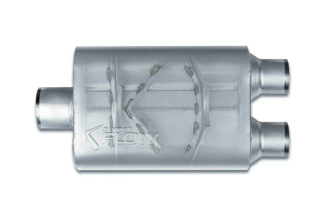 Street Flow - Street Flow - SF430402 2 Chamber 4"x9.5" Oval Body Muffler - 3.0" Center In / 2.5" Dual Out - Image 2