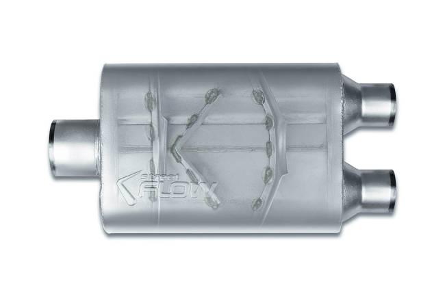 Street Flow - Street Flow - SF430422 2 Chamber 4"x9.5" Oval Body Muffler - 3.0" Center In / 2.25" Dual Out - Image 2