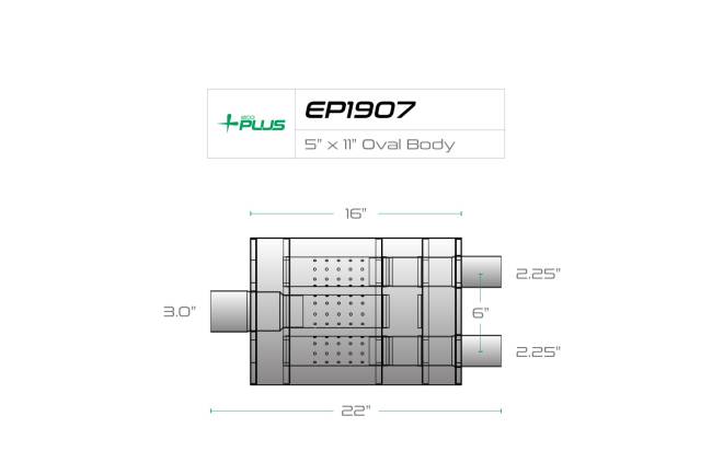 Eco Plus - Eco Plus - EP1907 5" x 11" Oval Body Turbo Style Muffler - 3" Center In / 2.25" Dual Out - Image 2
