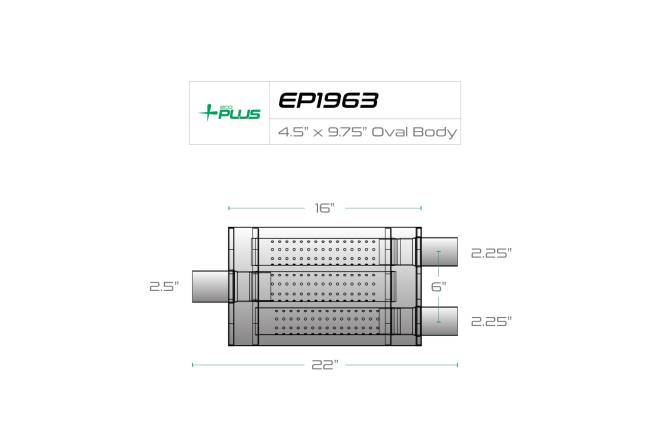 Eco Plus - Eco Plus - EP1963 4.5" x 9.75" Oval Body Turbo Style Muffler - 2.5" Center In / 2.25" Dual  Out - Image 2