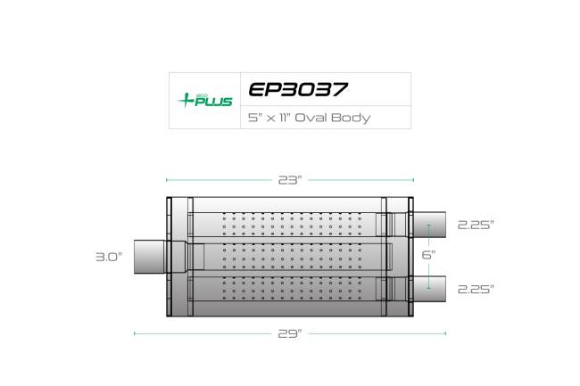 Eco Plus - Eco Plus - EP3037 5" x 11" Oval Body Muffler - 3" Center In / 2.25"  Dual Out - Image 2
