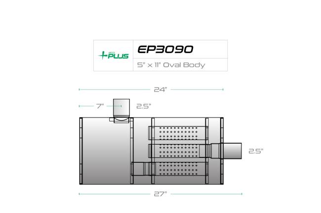 Eco Plus - Eco Plus - EP3090 5" x 11" Oval Body T-Style Muffler - 2.5" Side Body Inlet  In / 2.5" Center Out - Image 2