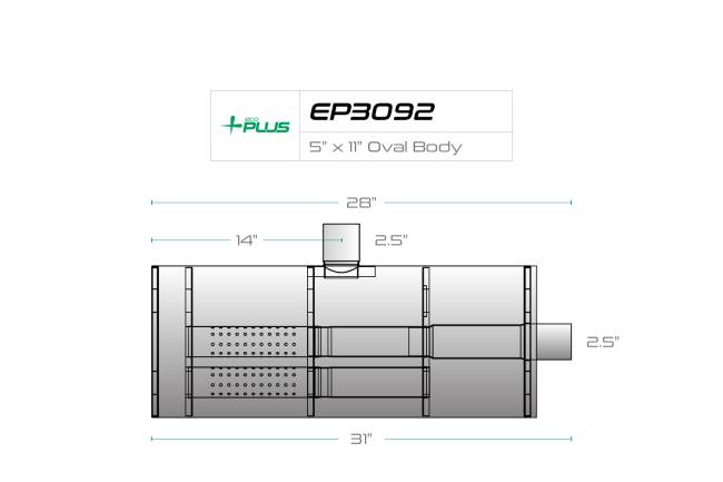 Eco Plus - Eco Plus - EP3092 5" x 11" Oval Body T-Style Muffler - 2.5" Side Body Inlet  In / 2.5"  Center Out - Image 2