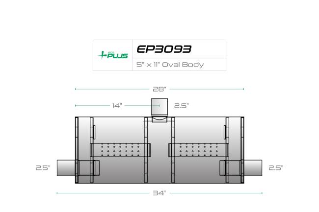 Eco Plus - Eco Plus - EP3093 5" x 11" Oval Body T-Style Muffler - 2.5" Side Body Inlet  In / 2.5"  Dual (Opposite Caps) Out - Image 2