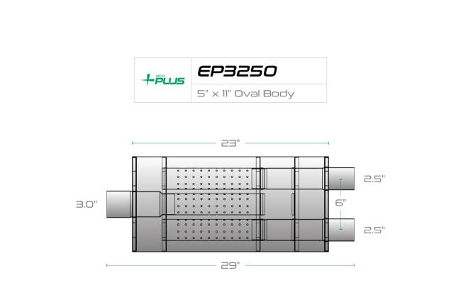 Eco Plus - Eco Plus - EP3250 5" x 11" Oval Body Muffler - 3" Center In / 2.5" Dual Out - Image 2
