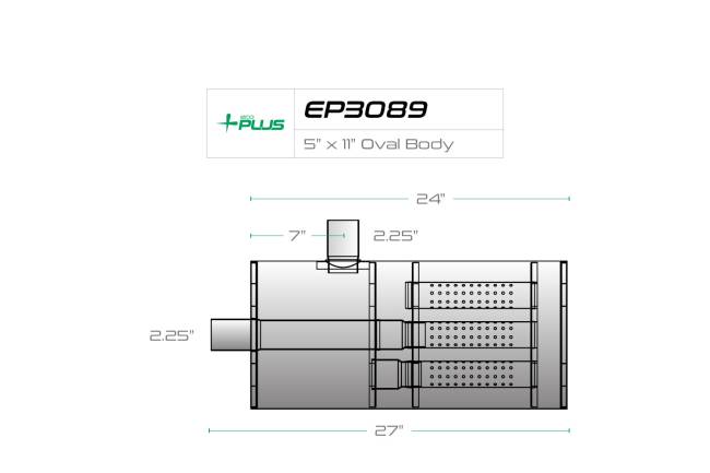 Eco Plus - Eco Plus - EP3089 5" x 11" Oval Body T-Style Muffler - 2.25" Side Body Inlet  In / 2.25" Center Out - Image 2
