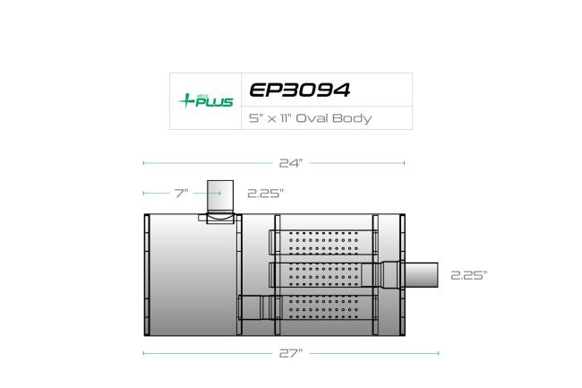 Eco Plus - Eco Plus - EP3094 5" x 11" Oval Body T-Style Muffler - 2.25" Side Body Inlet  In / 2.25" Center Out - Image 2