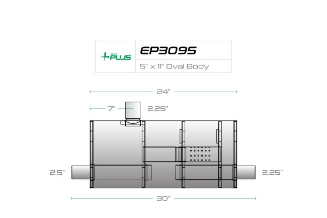 Eco Plus - Eco Plus - EP3095 5" x 11" Oval Body T-Style Muffler - 2.25" Side Body Inlet  In / 2.25" Dual (Opposite Caps) Out - Image 2