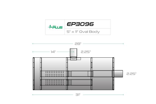 Eco Plus - Eco Plus - EP3096 5" x 11" Oval Body T-Style Muffler - 2.25" Side Body Inlet  In / 2.25"  Center Out - Image 2
