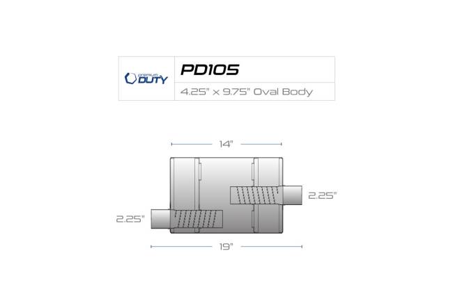 Premium Duty - Premium Duty - PD105 4.25" x 9.75" Oval Body Muffler - 2.25" Offset In 2.25" Center Out - Image 3