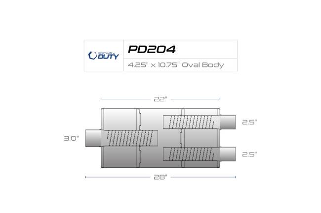 Premium Duty - Premium Duty - PD204 4.75" x 10.75" Oval Body Muffler - 3" Center  In 2.5" Dual Out - Image 3