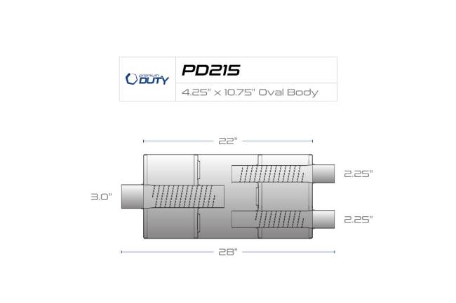 Premium Duty - Premium Duty - PD215 4.75" x 10.75" Oval Body Muffler - 3" Center  In 2.25" Dual Out - Image 3