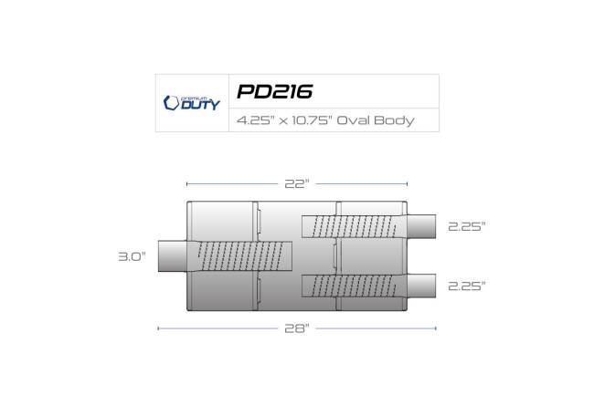 Premium Duty - Premium Duty - PD216 4.75" x 10.75" Oval Body Muffler - 3" Center  In 2.25" Dual Out - Image 3