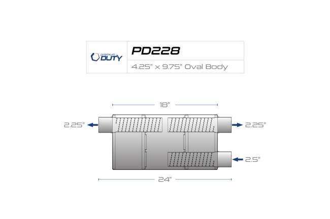 Premium Duty - Premium Duty - PD228 4.25" x 9.75" Oval Body Muffler - 2.5"  Offset In 2.5"  Dual Out - Image 3