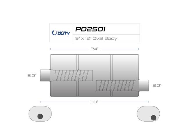 Premium Duty - Premium Duty - PD2501 9" x 12" Oval Body Muffler - 3" Center In 3" Offset Out - Image 3