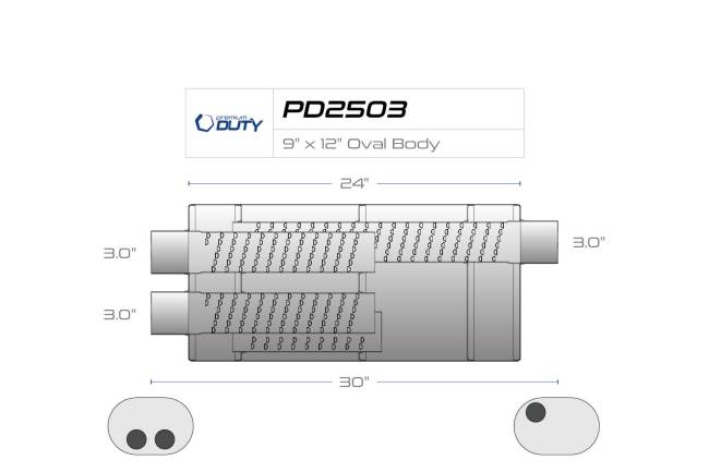 Premium Duty - Premium Duty - PD2503 9" x 12" Oval Body Muffler - 3" Dual In 3" Offset Out - Image 3