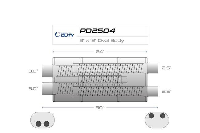 Premium Duty - Premium Duty - PD2504 9" x 12" Oval Body Muffler - 3" Dual In 2.5" Dual Out - Image 3